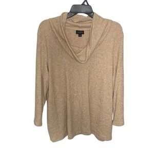 J. Jill Wearever Collection Tan‎ Cowl Neck Waffle Textured Sweater Size Large